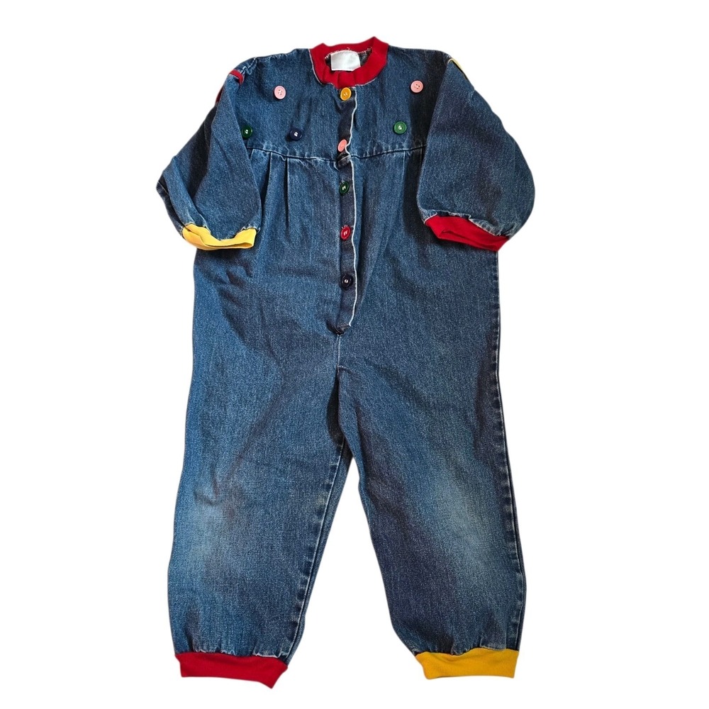 Vintage 80s Blue Denim Jumpsuit Long Sleeve Colorful Size 4-6?? USA Full House